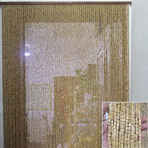 NUACOS Türvorhang Fadenvorhang Paneel Bambus Perlenvorhang Tür Wand Fenster Türen Raumteiler Dekorationen für Wohnzimmer Schlafzimmer,Beige,80x150cm(50Shares) von NUACOS