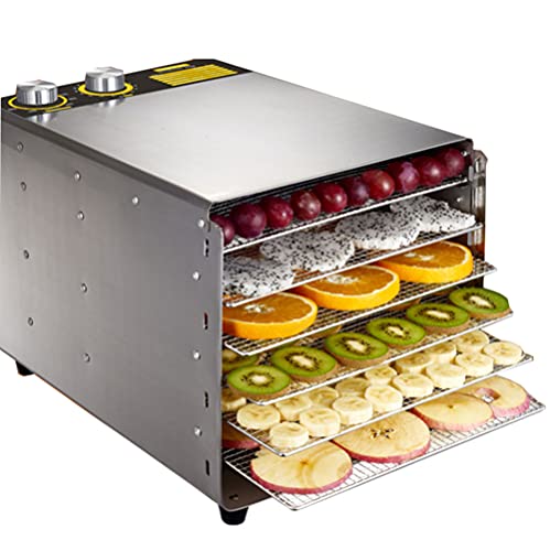 680-W-Schnelltrocknungsgerät für Trockenfleisch, Obst und Gemüse, 6 stapelbare Edelstahltabletts, sichtbare Vordertür, Drehschalter, Anti-Bügel-Griff von NUANYI