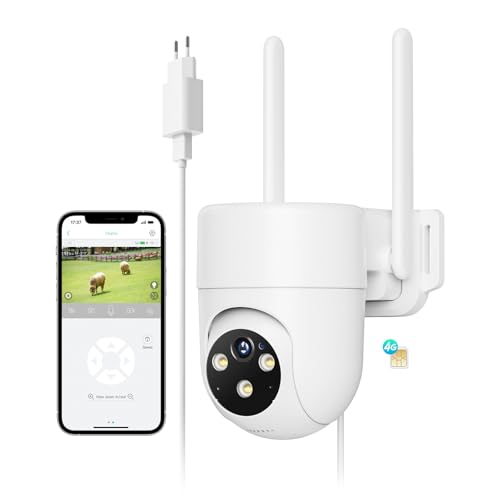NUASI 4G LTE Überwachungskamera Aussen mit SIM Karte, 2K PTZ IP Kamera Ohne WLAN mit FarbNachtsicht, AI Personenerkennung Überwachungskamera und 2-Wege-Audio, IP66 Wasserdicht,schwarz von NUASI