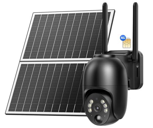 NUASI 4G LTE Überwachungskamera mit SIM Karte Aussen 20W Solarpanel, Kabellos Solar PTZ Überwachungskamera Ohne WLAN Outdoor mit PIR-Bewegungsmelder, 2K Farb-Nachtsicht, 355°/105°, 2-Wege-Audio,IP66 von NUASI