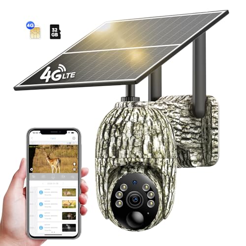 NUASI 4G Wildkamera mit SIM Karte, 2K Solar Wildkamera mit Handyübertragung APP, Überwachungskamera mit Bewegungsmelder, Überwachungskamera Aussen Akku mit Farbnachtsicht, PIR, IP66, 2-Weg-Audio von NUASI