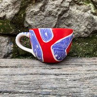 Einzigartig Gestaltete Handgemachte Farbige Sgraffito-Keramik-Tasse - Keramik Weihnachtstasse Kaffeetasse Urlaub Becher Sgraffito-Tasse Geschenk von NUAtelierStudio