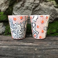 Einzigartig Gestaltete Handgemachte Keramik-Tasse-Set - Keramikglas Steinzeug-Tasse Kaffeetasse Teetasse Becher Sgraffito-Tasse Tassen-Set Tasse von NUAtelierStudio