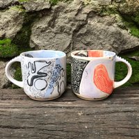 Einzigartig Gestaltete Handgemachte Sgraffito-Keramikbecher-Set - Keramikglas Steingut-Tasse Kaffeetasse Becher Sgraffito-Tasse Trinkgeschirr von NUAtelierStudio