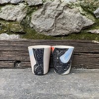Einzigartig Gestaltete Handgemachte Sgraffito-Keramikbecher-Set - Keramikglas Steinzeugbecher Kaffeetasse Teetasse Becher Sgraffito-Tasse von NUAtelierStudio