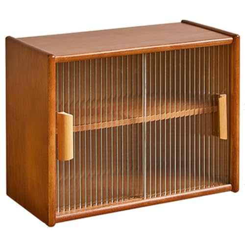 2-tier Rubber Wood Coffee Mug Display Shelf Retro Wooden Cup Holder Station With Glass Window, Kitchen Countertop Spices Rack Storage Organizer von NUBAGG