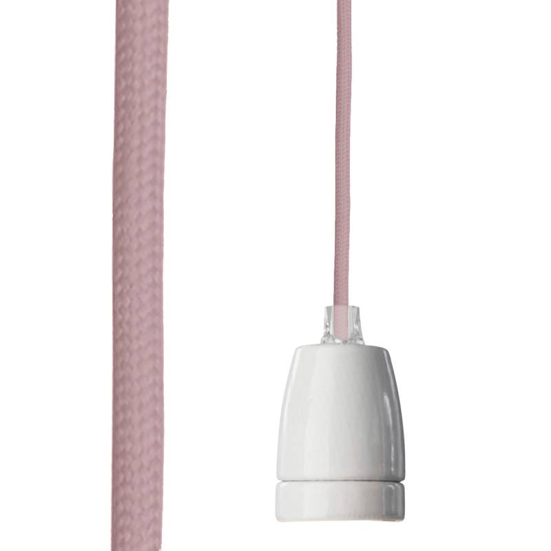 Nud Collection   Classic White Pendelleuchte Nachttischleuchte Rosa Textilkabel B-Ware von NUD Collection