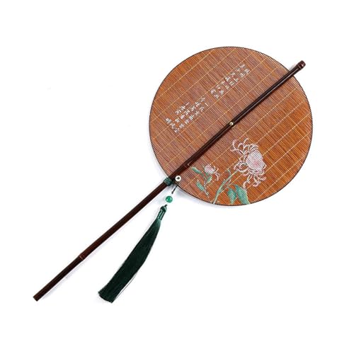 Bambus-Fächer, chinesischer faltbarer Handfächer, antiker Stil, Taillenventilator, langer Griff, Heimdekoration, rund, zusammenklappbar von NUEAYMS