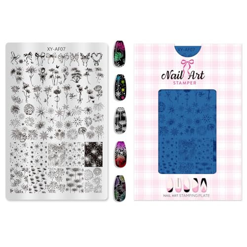 Nagelschablone aus Metall, wiederverwendbar, geometrisches Blumenmuster von NUEAYMS