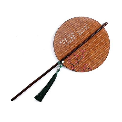 Runder chinesischer Handfächer aus Bambus, faltbar, mit langem Griff, für Heimdekoration von NUEAYMS