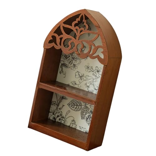 Wandregal aus Holz mit Kristallakzenten, aufwendiges Blatt-Design, mehrschichtiges Wandregal aus Holz, viktorianische Heimdekoration für Freunde von NUEAYMS