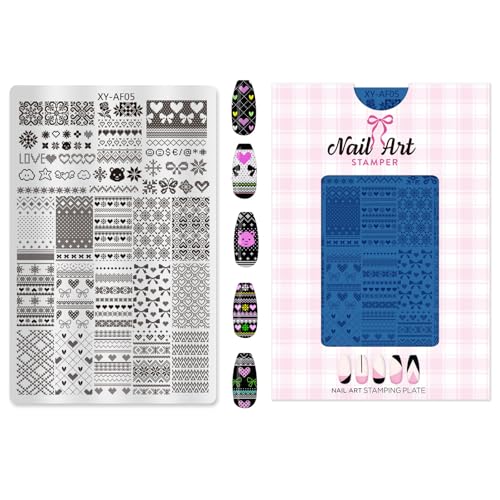 Wiederverwendbare Metallschablone für Nägel, geometrische Blumen, Kunst, Mond, Salon, Maniküre, Stempel-Werkzeug, Multi-Design-Nagelschablone von NUEAYMS