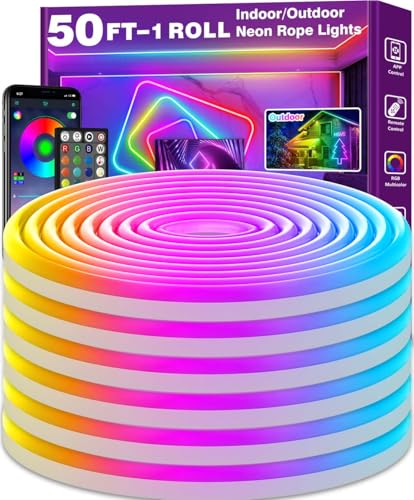 15m LED Neon Seillichter, Steuerung mit App/Fernbedienung, Flexibles LED Seillicht, Mehrere Modi, IP65 Outdoor RGB Neonlichter Wasserdicht von NUERPO