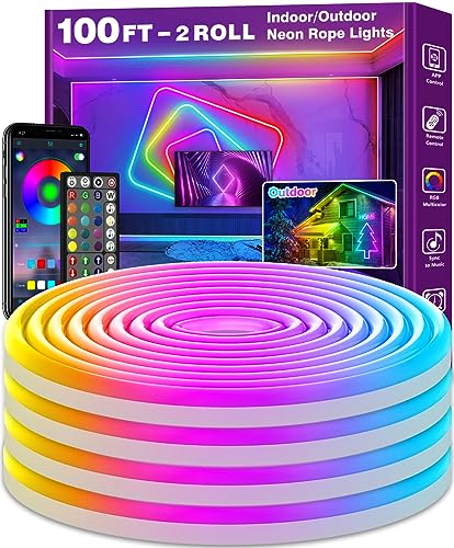 30m LED Neon Seillichter, Steuerung mit App/Fernbedienung, Flexibles LED Seillicht, Mehrere Modi, IP65 Outdoor RGB Neonlichter Wasserdicht von NUERPO