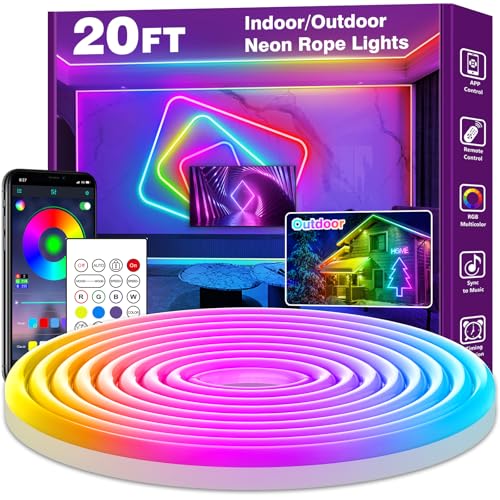 6m LED Neon Seillichter, Steuerung mit App/Fernbedienung, Flexibles LED Seillicht, Mehrere Modi, IP65 Outdoor RGB Neonlichter Wasserdicht von NUERPO