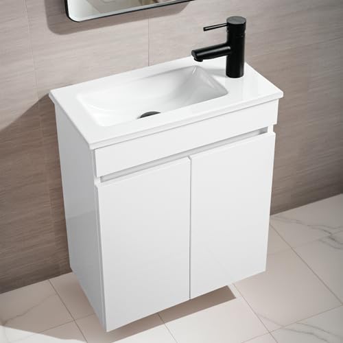 NUESTRA VIDA Badmöbel Set 2-teilig 50 cm Waschbecken mit Unterschrank Weiß, Badezimmermöbel mit Waschtisch für Gäste WC, Kein Pop-up-Abfluss und Armatur von NUESTRA VIDA