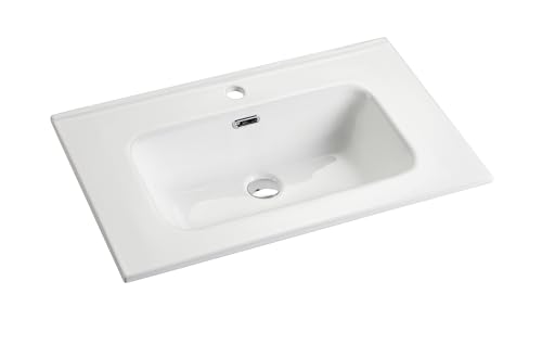NUESTRA VIDA Waschbecken aus Keramik Weiß 61x46x17,5 cm Eckig, Einbauwaschbecken mit Hahnloch und Überlauf, Handwaschbecken für das Badezimme von NUESTRA VIDA