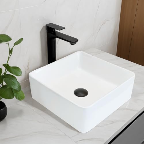 NUESTRA VIDA Waschbecken Eckig, Keramik Aufsatzwaschbecken 37 x 13 cm, Waschschale Waschtisch für Badezimmer und Gäste-WC Handwaschbecken ohne Hahnloch und Überlauf Weiß von NUESTRA VIDA
