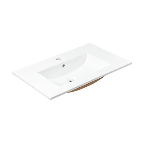 NUESTRA VIDA Waschbecken aus Keramik in Weiß 71x46x16 cm Eckig, Einbauwaschbecken mit Hahnloch und Überlauf, Einbauwaschtisch Badezimmer Handwaschbecken für Badezimme von NUESTRA VIDA