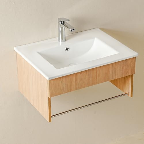 NUESTRA VIDA Waschtisch mit Unterschrank 60 cm Breit, Badmöbel Set mit Waschbecken für Badezimmer und Gäste WC, Waschtischunterschrank Hängend, Eiche Farbe von NUESTRA VIDA