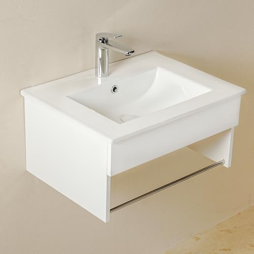 NUESTRA VIDA Waschtisch mit Unterschrank 60 cm Breit Weiß, Badmöbel Set mit Waschbecken für Badezimmer und Gäste WC, Waschtischunterschrank Hängend von NUESTRA VIDA