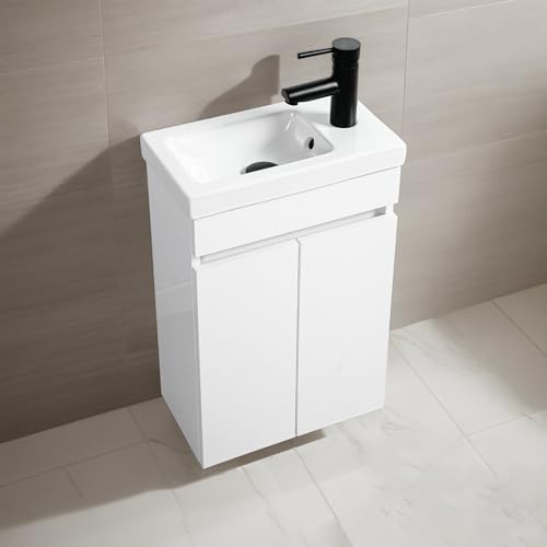 NUESTRA VIDA Waschtischunterschrank mit Keramikwaschbecken 40cm in Weiß, Gäste WC Waschtisch mit Unterschrank, Kein Pop-up-Abfluss und Armatur von NUESTRA VIDA