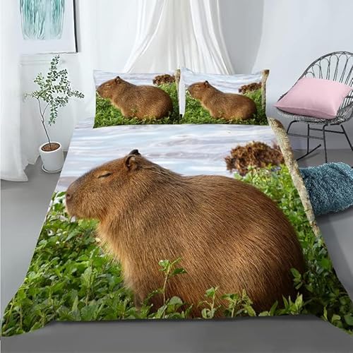 BettwäSche 135x200 Braunes Capybara 3teilig Bettwäsche-Sets mit 2 Kissenbezüge 80x80 cm Bettbezug 135 x 200 aus Mikrofaser mit Reißverschluss Weich Atmungsaktive für Kinder Mädchen von NUEYSP
