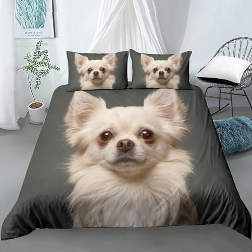 BettwäSche 135x200 Chihuahua 3teilig Bettwäsche-Sets mit 2 Kissenbezüge 80x80 cm Bettbezug 135 x 200 aus Mikrofaser mit Reißverschluss Weich Atmungsaktive für Kinder Mädchen von NUEYSP