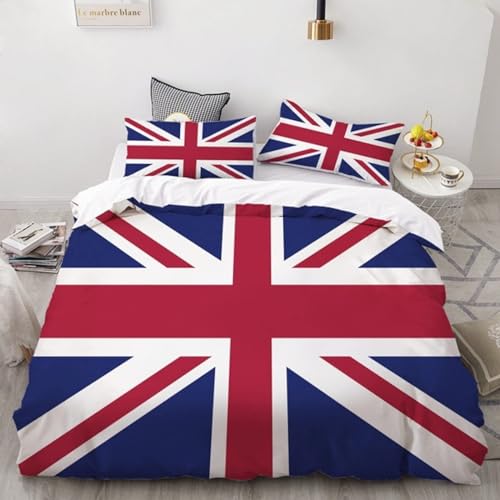 BettwäSche 155x220 Britische Flagge Bettwäsche-Sets 3er Set mit 2 Kissenbezüge 80x80 cm Bettbezüge 155 x 220 aus Mikrofaser mit Reißverschluss Schließung Weich für Kinder Jungs von NUEYSP