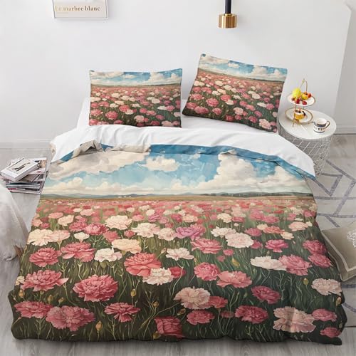 NUEYSP Bettwäsche 135x200 Blumen Bettwäsche-Sets 3D-Motiv, Mikrofaser, 1 Bettbezug 135x200 + 1 Kissen 80x80 mit Verdecktem ReißVerschluss für Mädchen Jungen. von NUEYSP