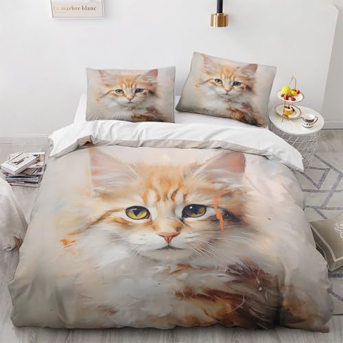 NUEYSP Bettwäsche 135x200 Orangefarbene Katze Bettwäsche-Sets 3D-Motiv, Mikrofaser, 1 Bettbezug 135x200 + 1 Kissen 80x80 mit Verdecktem ReißVerschluss für Mädchen Jungen. NUEYSP Bettwäsche 135x200 Orangefarbene Katze Bettwäsche-Sets 3D-Motiv, Mikrofaser, 1 Bettbezug 135x200 + 1 Kissen 80x80 mit Verdecktem ReißVerschluss für Mädchen Jungen. von NUEYSP