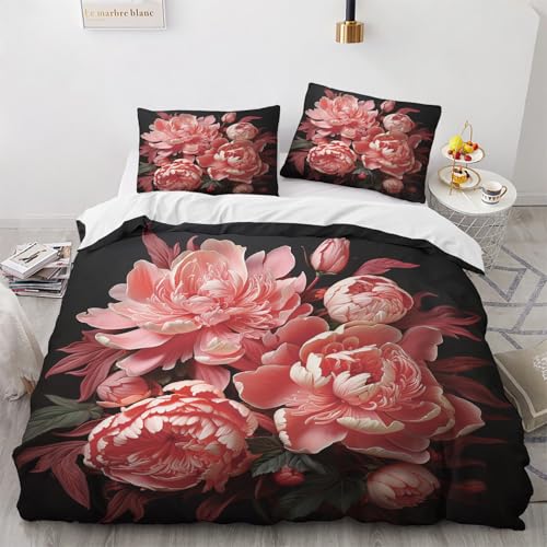 NUEYSP Bettwäsche 135x200 Pfingstrose Bettwäsche-Sets 3D-Motiv, Mikrofaser, 1 Bettbezug 135x200 + 1 Kissen 80x80 mit Verdecktem ReißVerschluss für Mädchen Jungen. von NUEYSP