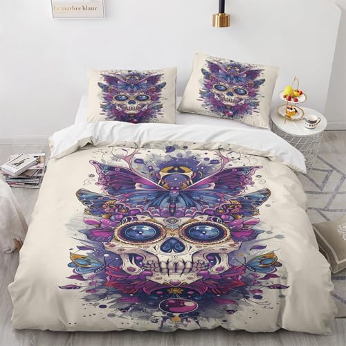 NUEYSP Bettwäsche 135x200 Totenkopf Bettwäsche-Sets 3D-Motiv, Mikrofaser, 1 Bettbezug 135x200 + 1 Kissen 80x80 mit Verdecktem ReißVerschluss für Mädchen Jungen. von NUEYSP