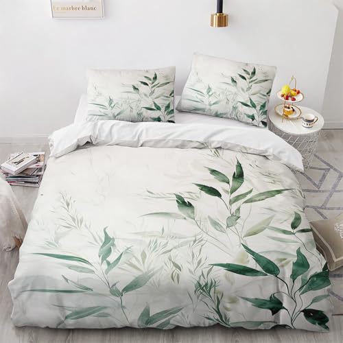 NUEYSP Bettwäsche 155x220 Blätter Bettwäsche-Sets 3D-Motiv, Mikrofaser, 1 Bettbezug 155x220 + 1 Kissen 80x80 mit Verdecktem ReißVerschluss für Mädchen Jungen. von NUEYSP