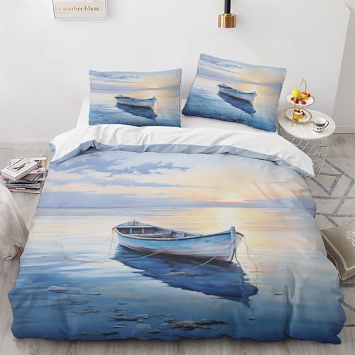 NUEYSP Bettwäsche 155x220 Boot Bettwäsche-Sets 3D-Motiv, Mikrofaser, 1 Bettbezug 155x220 + 1 Kissen 80x80 mit Verdecktem ReißVerschluss für Mädchen Jungen. von NUEYSP