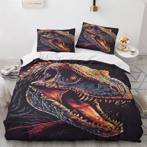 NUEYSP Bettwäsche 155x220 Dinosaurier Bettwäsche-Sets 3D-Motiv, Mikrofaser, 1 Bettbezug 155x220 + 1 Kissen 80x80 mit Verdecktem ReißVerschluss für Mädchen Jungen. von NUEYSP