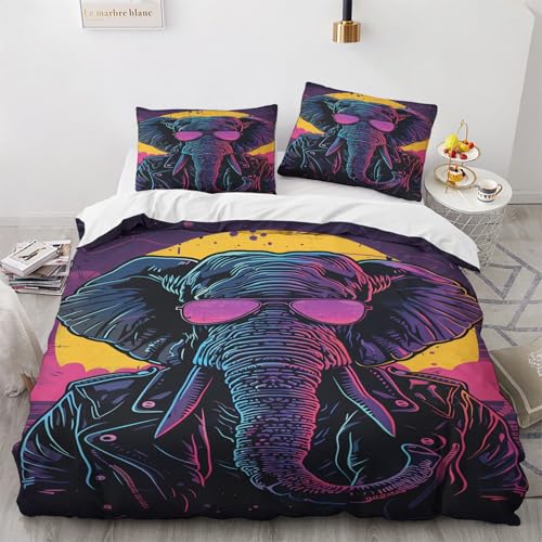 NUEYSP Bettwäsche 155x220 Elefant Bettwäsche-Sets 3D-Motiv, Mikrofaser, 1 Bettbezug 155x220 + 1 Kissen 80x80 mit Verdecktem ReißVerschluss für Mädchen Jungen. von NUEYSP