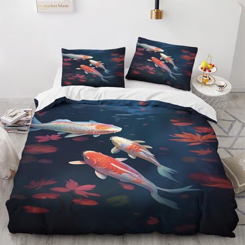 NUEYSP Bettwäsche 155x220 Goldfisch Bettwäsche-Sets 3D-Motiv, Mikrofaser, 1 Bettbezug 155x220 + 1 Kissen 80x80 mit Verdecktem ReißVerschluss für Mädchen Jungen. von NUEYSP