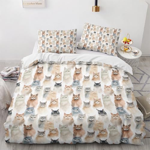 NUEYSP Bettwäsche 155x220 Katze Bettwäsche-Sets 3D-Motiv, Mikrofaser, 1 Bettbezug 155x220 + 1 Kissen 80x80 mit Verdecktem ReißVerschluss für Mädchen Jungen. von NUEYSP