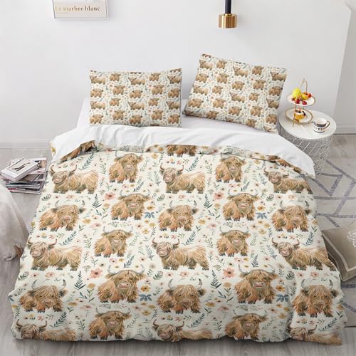 NUEYSP Bettwäsche 155x220 Kuh Bettwäsche-Sets 3D-Motiv, Mikrofaser, 1 Bettbezug 155x220 + 1 Kissen 80x80 mit Verdecktem ReißVerschluss für Mädchen Jungen. von NUEYSP