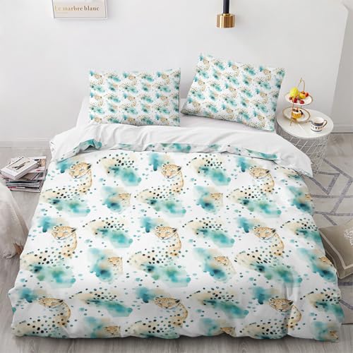 NUEYSP Bettwäsche 155x220 Leopard Bettwäsche-Sets 3D-Motiv, Mikrofaser, 1 Bettbezug 155x220 + 1 Kissen 80x80 mit Verdecktem ReißVerschluss für Mädchen Jungen. von NUEYSP