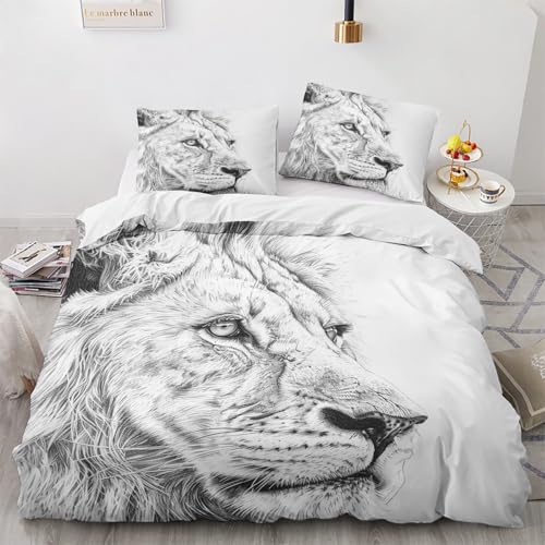 NUEYSP Bettwäsche 155x220 Löwe Bettwäsche-Sets 3D-Motiv, Mikrofaser, 1 Bettbezug 155x220 + 1 Kissen 80x80 mit Verdecktem ReißVerschluss für Mädchen Jungen. von NUEYSP