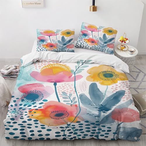 NUEYSP Bettwäsche 155x220 Mohnblumen Bettwäsche-Sets 3D-Motiv, Mikrofaser, 1 Bettbezug 155x220 + 1 Kissen 80x80 mit Verdecktem ReißVerschluss für Mädchen Jungen. von NUEYSP