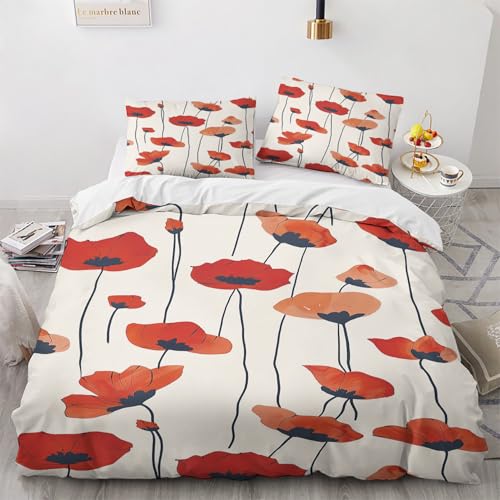 NUEYSP Bettwäsche 155x220 Mohnblumen Bettwäsche-Sets 3D-Motiv, Mikrofaser, 1 Bettbezug 155x220 + 1 Kissen 80x80 mit Verdecktem ReißVerschluss für Mädchen Jungen. von NUEYSP