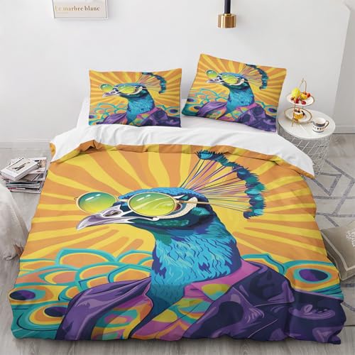 NUEYSP Bettwäsche 155x220 Pfau Bettwäsche-Sets 3D-Motiv, Mikrofaser, 1 Bettbezug 155x220 + 1 Kissen 80x80 mit Verdecktem ReißVerschluss für Mädchen Jungen. von NUEYSP
