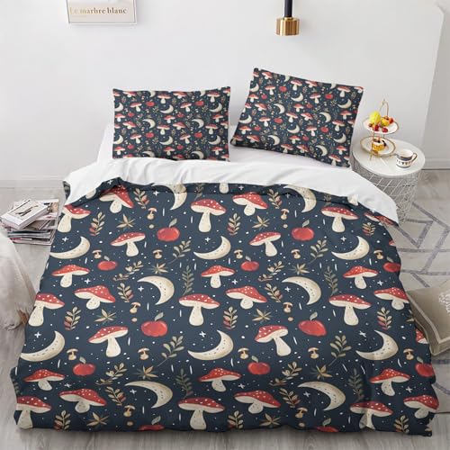 NUEYSP Bettwäsche 155x220 Pilz Bettwäsche-Sets 3D-Motiv, Mikrofaser, 1 Bettbezug 155x220 + 1 Kissen 80x80 mit Verdecktem ReißVerschluss für Mädchen Jungen. von NUEYSP