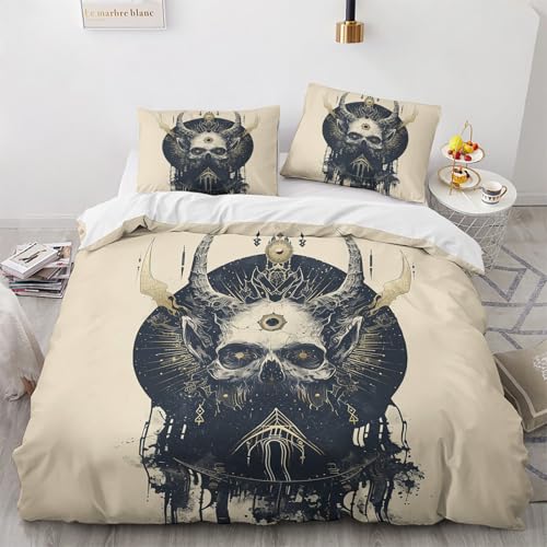 NUEYSP Bettwäsche 155x220 Totenkopf Bettwäsche-Sets 3D-Motiv, Mikrofaser, 1 Bettbezug 155x220 + 1 Kissen 80x80 mit Verdecktem ReißVerschluss für Mädchen Jungen. von NUEYSP