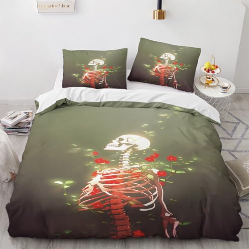 NUEYSP Bettwäsche 155x220 Totenkopf Bettwäsche-Sets 3D-Motiv, Mikrofaser, 1 Bettbezug 155x220 + 1 Kissen 80x80 mit Verdecktem ReißVerschluss für Mädchen Jungen. von NUEYSP