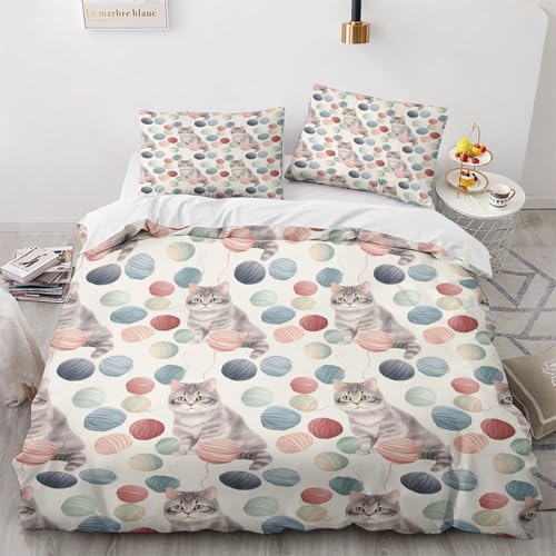NUEYSP Bettwäsche 200x200 Graue Katze Bettwäsche-Sets 3D-Motiv, Mikrofaser, 1 Bettbezug 200x200 + 2 Kissen 80x80 mit Verdecktem ReißVerschluss für Mädchen Jungen. von NUEYSP