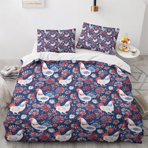 NUEYSP Bettwäsche 200x200 Hahn Bettwäsche-Sets 3D-Motiv, Mikrofaser, 1 Bettbezug 200x200 + 2 Kissen 80x80 mit Verdecktem ReißVerschluss für Mädchen Jungen. von NUEYSP